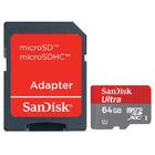 CARTAO DE MEMORIA SANDISK ULTRA MICRO SD 64GB CLASS 10 C/ ADAP. SD SDSQUNR-064G-GN3MA